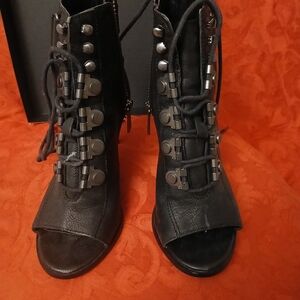 Luxury Rebel Black Lace-Up Open-Toe Boots
